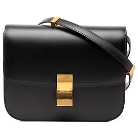 Céline Celine Preto Médio Couro de Bezerro Caixa Clássica Preto