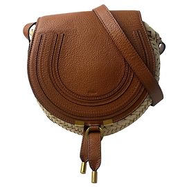 Borsa a Spalla Marcie in Raffia Donna Chloé Marrone Beige