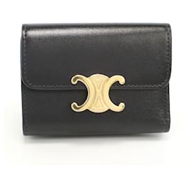Céline Celine Triomphe Compact Wallet Black