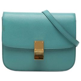 Céline Celine Azul Médio Caixa Clássica em Couro de Bezerro Azul Outro