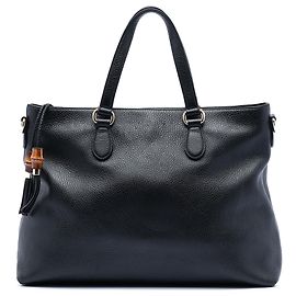 Bolsa de couro preto Gucci com tassel de bambu Preto