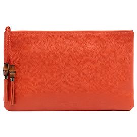 Clutch de couro de bezerro laranja com tassel de bambu Gucci Laranja