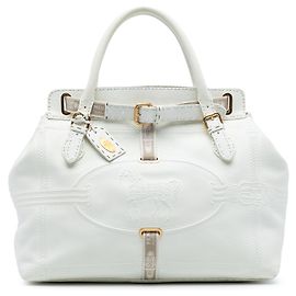 Fendi Große Leder Selleria Villa Borghese Tasche in Weiß Weiß