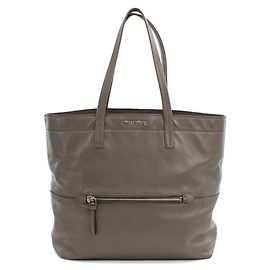 Borsa tote in pelle grigia Miu Miu Marrone