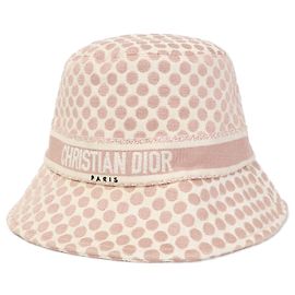 Chapéu bucket de algodão com logo Christian Dior e estampa de bolinhas Rosa