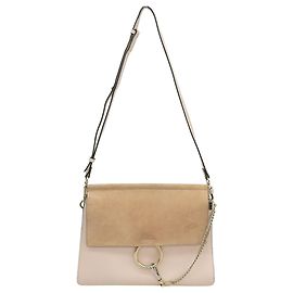 Borsa a Spalla Faye in Pelle e Camoscio Chloé Rosa Beige