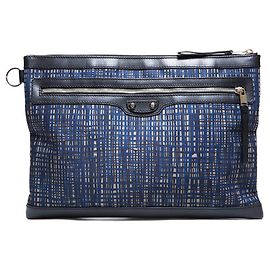 Balenciaga Clip Nylon Check Clutch Bag Navy blue