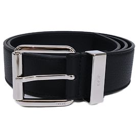 Cinto de couro Christian Dior com hardware prateado Preto Prata