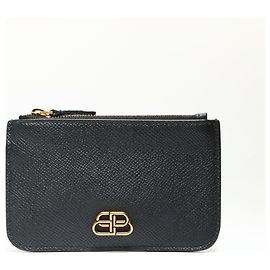 Balenciaga BB Key Leather Wallet with Key Ring Black