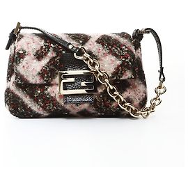 Borsa a spalla mini Mamma nera in lana Fendi Nero