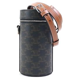 Céline Celine Triomphe Brown Coated Canvas Shoulder Bag Brown