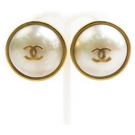 Boucles d'oreilles en métal Chanel Coco Mark Doré Blanc cassé