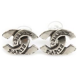 Chanel Coco Mark Metall Silber Clip Ohrringe Silber