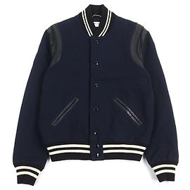 Yves Saint Laurent Giacca Teddy con dettagli in pelle di Saint Laurent Paris Eddie Blu Blu navy