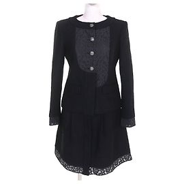 Conjunto de dos piezas de tweed de algodón con botones COCO de Chanel Negro