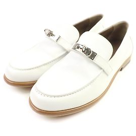 Mocassins en cuir à boucle Kelly Destan d'Hermès Blanc