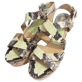 Sandales à talons compensés en python Salvatore Ferragamo Vert