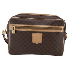 Céline Bolsa de Ombro Macadam Vintage Celine em Lona e Couro Marrom