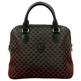 Céline Celine Macadam Trionf Leather Handbag Brown Black