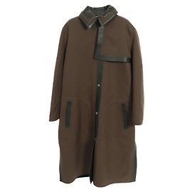 Cappotto in lana e pelle con bottoni Hermès Sellier Verde Cachi