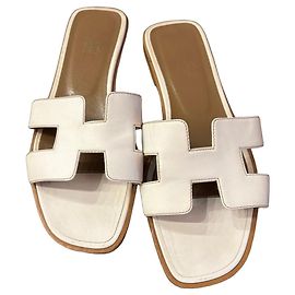 Hermès Oran Leather Sandals White White