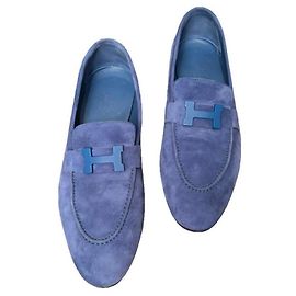 Mocassins en daim Hermès Paris Bleu