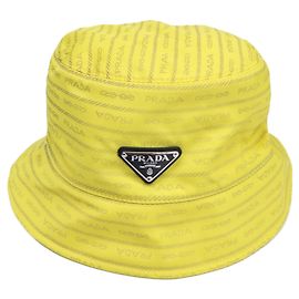 Prada Triangle Logo Nylon Bucket Hat Yellow