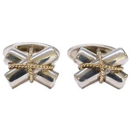Tiffany & Co Abotoaduras em prata esterlina 18K com motivo de cruz Tiffany Prata Dourado