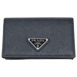 Prada Saffiano Triangle Card Case Black
