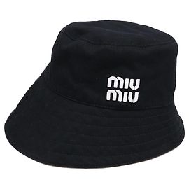 Cappello bucket ricamato con logo Miu Miu Nero