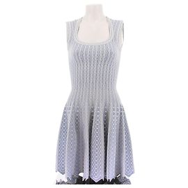 Alaïa Blue and White Patterned Short Dress Blue