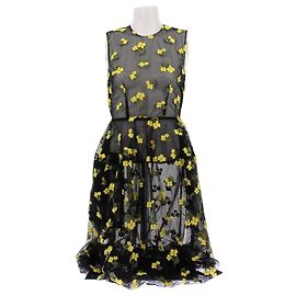 Simone Rocha Langes schwarzes Kleid mit Blumenmuster Schwarz