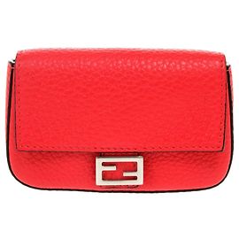 Fendi Red Leather Business Card Case Red