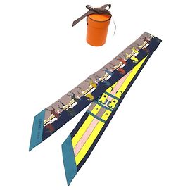 Lenço de Cinto Hermès Twilly Rocabar Horse Amarelo Azul marinho