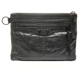 Pochette en cuir petite taille Balenciaga Clip Noir