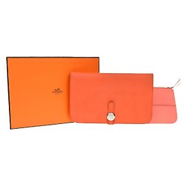 Billetera combinada Dogon Duo de cuero Hermès Naranja