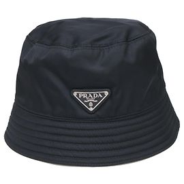 Sombrero bucket de nylon con logo triangular Prada Negro