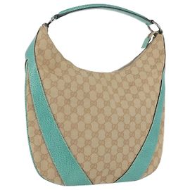 Borsa a Spalla GG Canvas Gucci Beige Verde Menta Argento 124357 Auth BA11129 Argento Beige Altro