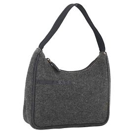 PRADA Hand Pouch Wool Gray Auth LNZ343 Brown