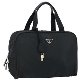 PRADA Borsa a Mano Nylon Nero Argento Auth gh1778 Nero Argento