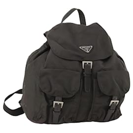 PRADA Backpack Nylon Gray Silver Auth BA10561 Brown Silvery
