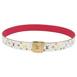 LOUIS VUITTON Monogramm Multicolor Gürtel Quadrat Weiß LV Auth ki6477 Weiß