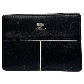 Vintage Courreges Leather Card Holder Black White Black