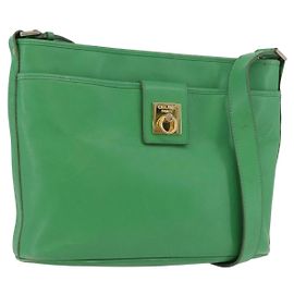 Céline CELINE Shoulder Bag Leather Green Gold Auth LNZ455A Golden Green
