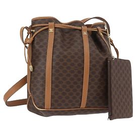 Céline Bolsa de ombro em lona Macadam CELINE em couro PVC marrom dourado Auth LNZ210 Marrom Dourado