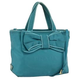 PRADA Sac à main en nylon à ruban 2 en 1 bleu clair or Auth ka2797 Doré Bleu clair