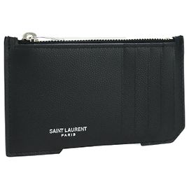 Tarjetero SAINT LAURENT de cuero negro Auth 168835M Negro