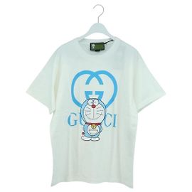 Camiseta de manga curta GUCCI GUCCI �~ Doraemon em algodão azul e branco Auth 166963SM Branco Azul