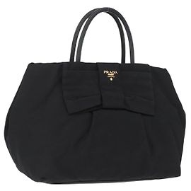 PRADA Sac à main en ruban Nylon Noir Or Auth 172410A Noir Doré