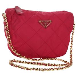 PRADA Chain Shoulder Bag Nylon Pink Gold Auth 166995A Pink Golden